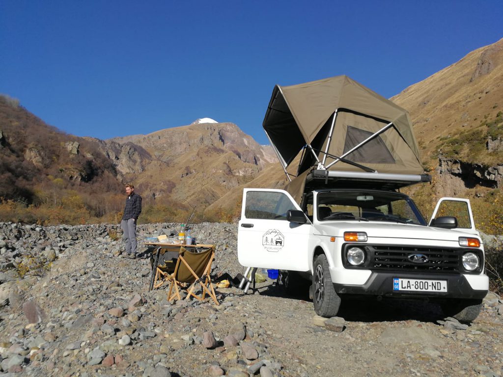 Lada Niva rental Georgia with roof top tent